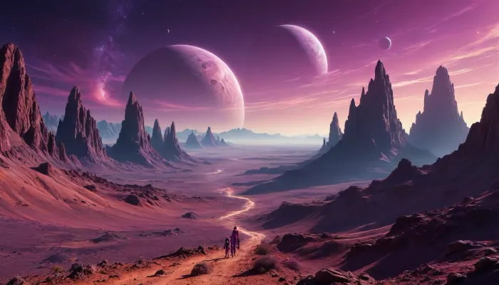 the distant future, incredible landscape, another planet, violet