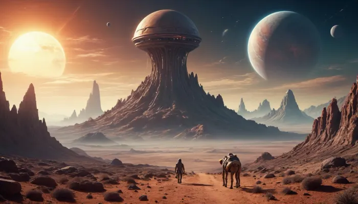 the distant future, incredible landscape, another planet, alien animals