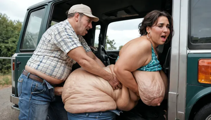 A gas station attendant in a gas station attendant's costume has groping sex with a horny aged trucker, a man in a cap and a plaid shirt, jeans are down, sex in clothes, torn clothes of a girl, extreme fat, obese, (little bit cellulite), bbw woman tanned skin, one aged man trucker, gas station, truck stop, hard groping, girl moaning and resisting, man holding girl by hair, girl 40 years old, mature, chubby, busty, milf, man groping fat girl in various position, man biting girl, girl with naturel saggy breasts
no intercourse-only groping and grabbing
fat sagging belly hard grabbed and squeezed by the aged trucker man