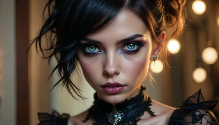 (((goth girl, goth makeup, goth hair))), (corset, goth skirt, goth stocking, goth heels), (porcelain skin, faint vellus hairs), (ultra realistic, realistic, photorealistic, photo realistic, photorealism, photo realism), (maximum quality, ultra-detailed, insanely detailed, highly detailed, high quality, uncompressed, raw source photograph, raw image), (highly detailed eyes, high resolution eyes, high quality eyes, highly detailed hair), (same color eyes, symmetric eyes, matching eyes, detailed eyes, detailed iris, detailed pupils, limbal ring around iris, perfectly round iris, perfectly round pupils), (expressive eyes, striking eyes, captivating eyes, mesmerizing eyes, glittering eyes, Fae eyes), (spunky attitude, feisty attitude, high energy, feline energy), (girlfriend, girlfriend material, girlfriend experience), but, bioluminescent, glowing, <lora:SDXLFaeTastic2400:.8>, <lora:BUT_SDXL_SHS:.8>, <lora:277457_training_data:.8>