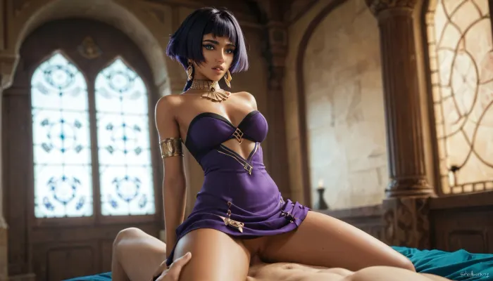 Candace from genshin impact, short strapless holister dress, sitting cowgirl sex