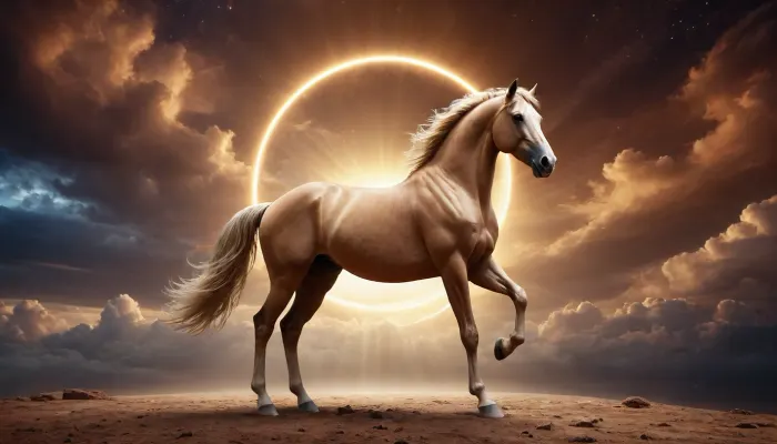 wakan tanka galaxy dramatic clouds, golden mirror horse, ((flash))