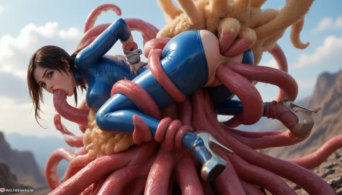 (Anime:1.5), (Woman suspended high off ground from octopus:1.5), (woman restrained and suspended from octopus:1.5), (woman’s body upright on top of octopus with her legs bound and spread:1.5), (octopus wrapped completely around front side of her body restraining and suspending her:1.5), (arms and legs entirely restrained by octopus:1.35), (carry_sex:1.5), (Highest detail:1.35), (extreme thick cum dangling from woman’s face and anus:1.35), (Triple penetration:1.5), (photorealistic face), photorealistic, (looking back over her shoulder face in view:1.35), (octopus slug wrapped completely around woman fucking anus:1.35), (octopus ponycock fucking woman's throat and anus balls deep:1.35), (colossal glowing yellow octopus slug), glowing yellow octopus and tentacles, (mounting over her:1.35), (octopus wrapped around front of her with ponycock in her anus:1.35), enormous fat hyper octopus over woman fucking her anus, (Enormous octopus slug wrapped around her body fucking her anus), (her arms and legs restrained), side angle view, (octopus ponycock in her ass:1.35), (octopus wrapped completely over front of woman), (anal penetration), octopus smothering woman, impregnation, (tight anus stretched with ponycock), (Extremely beautiful young woman:1.5), (lara Croft from tomb raider), (Extremely long hair), (long ponytail:1.3), (perfect body), high detail face, (extremely beautiful young face), (colossal fat hyper octopus fucking her mouth anus and pussy with ponycocks), fucking woman’s asshole, (triple penetration:1.35), (sucking ponycock:1.35), (deepthroat ponycock:1.35), throatfucked, (colossal thick coned ribbed ponycocks), swollen ponycocks, colossal cone shaped pony tentacles, (extremely hyper disgusted shocked facial expression:1.5), clinging to her chest, (wrapped around her hips), fucking her tight asshole, (tight sky blue latex bodysuit:1.35), (on top woman’s stomach fucking downwards in her anus:1.35), octopus fucking tight anus, tight asshole stretched by ponycock, full body view, (impossible fit), (woman's ass lifted upwards:1.5), (enormous thigh high light yellow fluffy platform heels:1.35), woman sweaty, tears, skinny woman, woman gagging on cock, sweaty, (woman covered with gooey cum), (squealing while throatfucking ponycock:1.5), testicles touching her, (extreme thick loads of gooey lumpy cum dangling from her anus and face:1.35), (woman's ass and face covered with extreme loads of thick lumpy cum), (extreme thick loads of lumpy cum dangling from her mouth and anus:1.35), (wasp waist), (skinny), (hourglass body), (High, Resolution), (More, Details), (8K), shocked, nonplussed, <lora:checkpoint-e100_s400:2>, <lora:aesthetic_anime_v1s:2>, <lora:EnvyGoddessXL06:2>, <lora:shocked:2>, <lora:EnvyBeautyXL12:2>