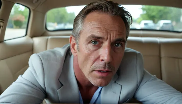 one men gay 57-year-old men lie in car, suited, full body, eye contact with viewier, huge bulge under suited crouch gay, crawling on bed, look at the viewier, beautiful natural male eyes, cowboy, zoom on face, erotic pose, looking at viewier, lips wide open, 8k HD photo, orgasm face, garage, sexy pose, "direct gaze, " "staring at camera, " "intense gaze, " "sexually arouse", <lora:AdvancedEnhancerXLv2:.8>, <lora:legaleagle:1.4>