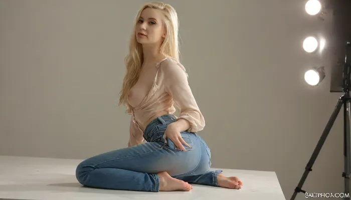 score_9, 8k uhd, hyper realistic, [27 years old caucasian woman, white skin, pale skin, silky long hair, athletic body, medium breasts, perky breasts, pointy nipples, blouse with a neckline, jeans], full body, side view from behind, legs spread posing for picture, she looks behind at the camera, satisfied, nighttime, (dramatic lighting), facing you, <lora:Midjourney Image Enhancer XL v1:.5>, <lora:MJ52:.5>, <lora:Nipples XL:.8>