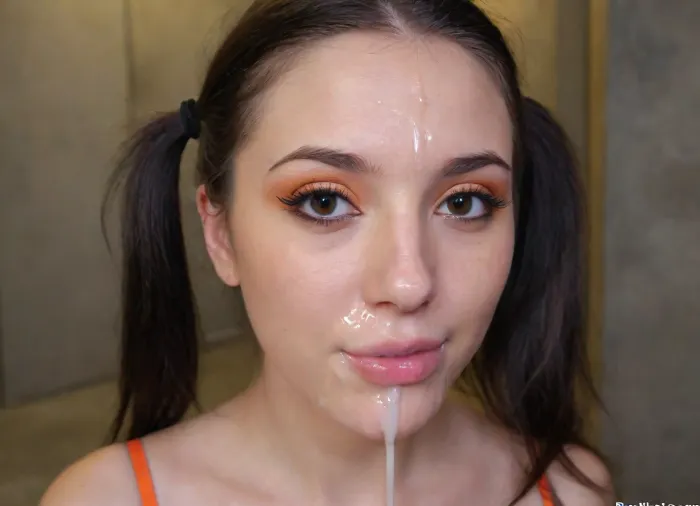 Beautiful 18 year old girl. Black hair. Pigtails. Petite. Top model face, freckles, brown watering eyes. Heavy eyeliner. Heavy orange eyeshadow. BREAK
Dark mascara trails down her cheeks, smeared makeup, crying. Cum drips down her body. Her face is smothered with an excessive amount of thick, viscous cum, (cum on face:1.7), . Cum on her forehead, her cheeks and in her hair, (cum in hair:1.5), . Dark basement of a derelict building, graffiti, crumbling concrete walls, exposed rebar, rusty pipes. Barely illuminated, flickering fluorescent lights. Look, at, my, prompts. Flat, chested.