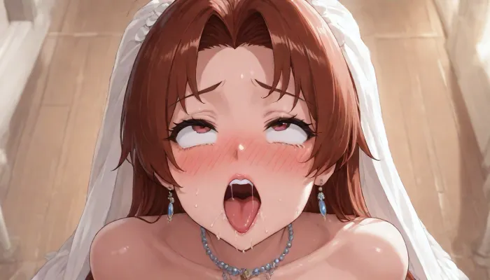 (((UHD 8K, masterpiece, best quality, maximum details, natural lighting, extreme realism))), (((evening time))), (((full bodie shot))), ((beautiful Delia Ketchum, blushing bride)), wedding party naked bride, (ahegao:1.8)