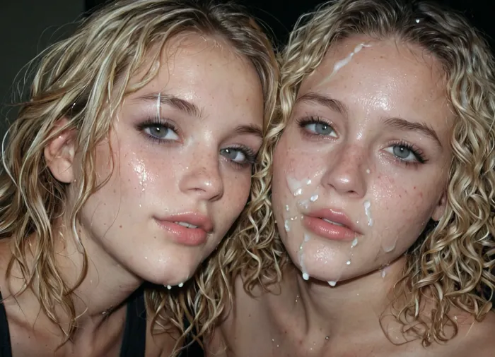 homemade picture, two very cute students, 18 years old girls, very innocent, ((one goth girl and one curly blonde girl)), (their faces are covered in thick white cum from multiple facial cumshots), huge amounts of cum on their faces, their mouths are open and full of cum, wet, soaked, wet hair, cum in hair, dark room, extreme detail, Canon EOS 5D Mark II, kodak, flash, photo, <lora:Penis_XL:2>, <lora:xdlx_style:2>, <lora:sdxl_darkflash_v6-000060:2>