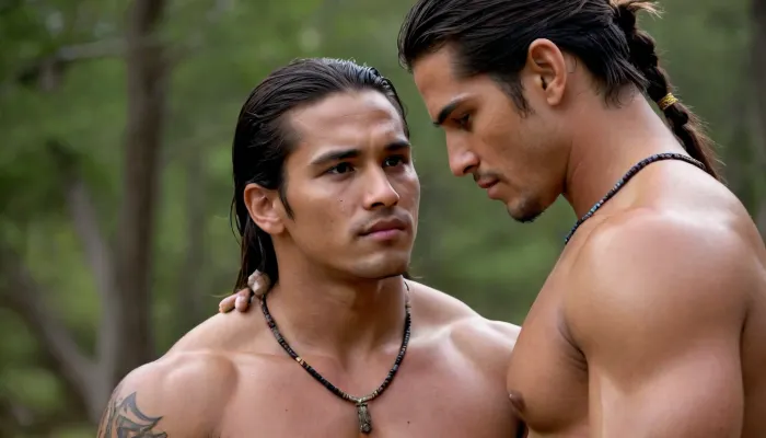 realistic male anatomy, detail male skin texture pores fine body hair sweet beading on skin, Two, duo, male, men, masculine, 30y.o handsome native american.03-12
Two male, gay, men only, gay men, warriors born of legend. Strength, grace, and
honor in every move.6, Native warrior, StrengthAndGrace, 4KUltraHD, wide aspect Epic visuals, dynamic detailed image, Warrior spirit, Indigenous pride, Cinematic art, Power And Honor, full body homoerotic gay, both men have large penis's, blowjob sex, kissing passion french kissing.one man on his knees Infront of the other man his penis in the other mans mouth lips wet plump around girth.