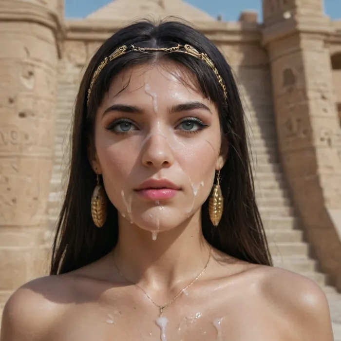 beautiful Sexy Cleopatra, pyramid background, egypt, detailed face, cum on face, huge cum, highly detailed photos, award-winning photo, fully nude, big, eyes, woman, on, face, <lora:Her_Eyes:.8>, <lora:Style_eyes _and_hair_XL-v2:.8>, <lora:JustCum:.8>