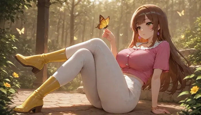(((Filipina girlfriend))), white pants with butterfly, thick yellow boots, <lora:Super_Eye_Detailer_By_Stable_Yogi_SDPD0:.5>, ((butterflies))