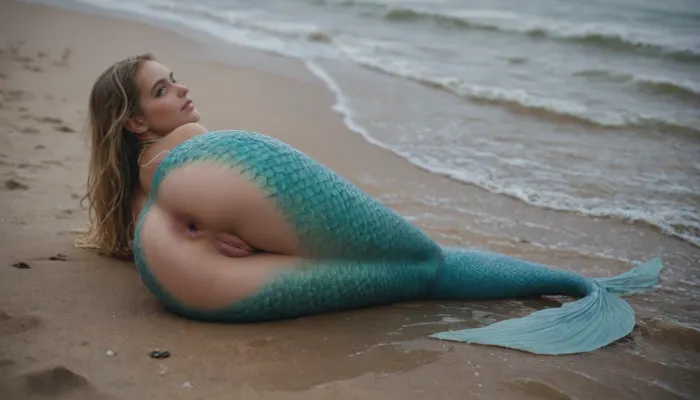 (mermaid with long slender tail:1.5), 25 years old, blonde, (showing asshole:1.9), on the beach, by the water, sunny weather, (full body view:1.1), ultra-high-detail, photorealism, and crystal clear 32k resolution, a true masterpiece, mermaid, <lora:mermaid_xl_v1:1.2>