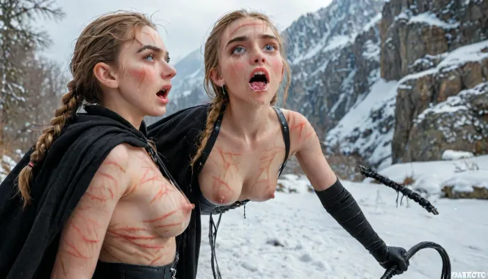 ((Beautiful Sansa Stark from game of thrones:1.32)), ((medium breasts, black sexy suspenders on, black sexy corset, (no panties:1.2), (no underwear:1.2), black cape, long braided blonde hair, sexy black long gloves:1.4)), she stands there confidently, looks seductive, next to her stands a big snow-white wolf from games of thrones, show whole body in the picture, castle, (Realism:1.8), (big breasts:1.2), bikini tan lines, (shiny shiny big breasts on display:1.3), (hairy pussy:1.4), dilated anus, open clothes, gigantic hanging breasts with huge nipples, (massive tits), sns, woman, she, has, red, long, hair, braded, wearing, crw, outfit, black, armor, dark, tunic, queen, of, the, north, gown, battle, Young_woman, extremely waist, hourglass figure, extremely wide hips, curvy, (medium hanging breasts, large puffy nipples), thick, full nude, perfect ass, shaved pussy, natural tits, medium round tits, (garter belt), (extremely puffy nipples), pink nipples, round ass, big ass, bubble butt, (erect nipples:1.5), (puffy swallow pussy labia), oiled up body, perfect skin, extremely high detailed, thick bimbo lips, pink lips, blonde, milf, blue eyes, perfect face, nude, ((her personality and behavior is feminine, flirtatious, beguiling, and slutty:1.2)), ., (((she is posing in a sexually explicit way, she desperately wants the viewer to fuck her:1.2))), NSFW, Hardcore, XXX, (uncensored. Perfect small curved ass), (score_9, score_8_up, score_7_up, masterpiece, high quality, cinematic, 8k, UHD, high realism, highest detail, natural lighting), artstation, (epic realism:1.1), (HDR:1.1), intricate details, photorealistic, (the mountain from game of thrones:1.6), (deep deepthroat:1.6), (gigantic massive thick veiny cock:1.4), chocked expression, open mouth ring gag, (mouth stretched around thick cock:1.3), hand on head, blowjob, (deepthroat:1.6), choaking on dick, drooling, ((crying:1.7)), excessive drooling, in eye, (running makeup), (cum drips from nose:1.3), (cum drips from mouth:1.3), (cum spurts from nose:1.3), (cum spurts from mouth:1.3), (cum dripping on cleavage:1.1), bounce lines, large cock, large balls, throat bulge, view from above and slightly from the side, (thick tears:1.58), ((desperate expression)), (extreme size difference:1.12), (eyes wide open in horror:1.158), (wide mouth spreader:1.18), (pleading expression:1.54), (terrified:1.58), (crying:1.98), (fear and panic:1.58), ((screaming in pain:1.46)), (huge dick:1.18), (whip marks:1.68), (whipped tits:1.67), magazine cover, <lora:sansa stark SDXL - sns woman:2>, <lora:CinematicStyle_v1:2>, <lora:MJ52:2>, <lora:LCMTurboMix_Euler_A_fix:2>, <lora:JuggerCineXL2:2>