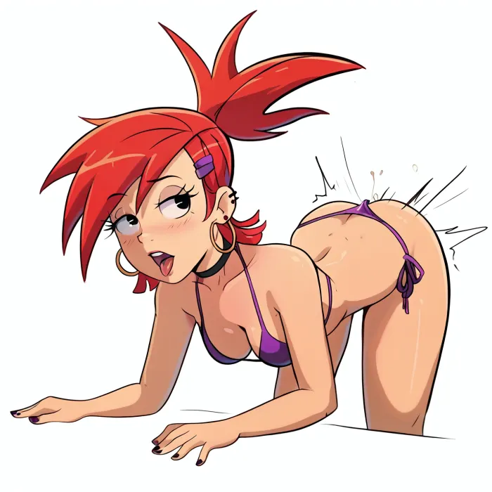 Frankie foster from Foster's Home for Imaginary Friends, 80's animation, petite body, string bikini, bottomless, Simpstyle, <lora:SDXL-Simpstyle-Lora-v2-r16:1.6>, <lora:milkers_v2:1>, kingofthehill, SamDoesArts, bent over fucking a purple bra, <lora:kingofthehillstyleXL_v.10.1:.5>, <lora:SDXLSamDoesArts:.5>, <lora:milkers_v2:1.5>