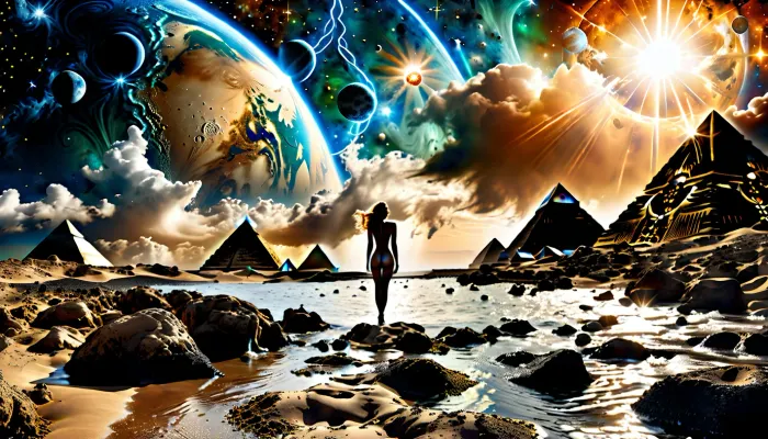 photorealistic, (masterpiece, ultra-detailed:1.4), cinematic, (Erotic photography by Hegre in the style of Met-art:1.5), detailed lips, fine details, skin pores, symmetrical face, healthy hair, bright curls, very long hair, beautiful lively eyes, clear eyes, penetrating gaze, Panoramic shot, everything is visible, the pyramids are partially flooded, a beautiful and creepy world in which you want to stay, calling to yourself every night, An ancient alien world, scattered stars, nebulae and galaxies are visible in the sky, huge black pyramids towering over the landscape, black sand, the sea next to the pyramids, full-length photography, the whole body is visible, (pyramids of black obsidian:1.1), an eerie and otherworldly mood, with a sense of mystery and danger, a photograph of a dark and disturbing scenario influenced by the works of H.R. Giger and H.F. Lovecraft is a disturbing work of art, the landscape is dotted with black rocks, grotesque fantasies by H.R. Giger.

Cyborg woman, fully naked astronaut, looks into the depths of space, Boundless ocean, space, stars, milky way, giant planets, Jupiter, moon, storm, hurricane, sea foam, night, darkness, infinity of space, meteor shower, distant stars, red dwarfs, Powerful lightning strikes, Andromeda nebula, alpha Cintaura, supernova explosion, Mercury craters, Io volcanoes, ice on Jupiter's moon Europa, radiation, green and blue light, rapidly growing neutron star, mareks fighting a storm, strong wind tearing sails, galleon, shipwreck, Solid darkness, impenetrable night, the sun in black space at a great distance, the afterlife of Pluto, the Orta cloud, Thunderstorms, gas clusters, neutron star, electromagnetic field, Earth's magnetic field, pervasive radiation, radio waves, extremely intense cosmic radiation, nuclear fusion, big bang, The sun in the sky, spacecraft of unknown origin, alien ship, film "predator", female predator, Solar wind blows away Saturn's rings, cosmic radiation, space mission, odyssey, colonization of planets, space tourism, the film "promitey", the film "alien", Neutron star, black hole, neutron collider, Star Wars movie, Invaders of the Planets, Independence Day, Space station, female astronaut, film, Flight at the speed of light, superluminal thrust, nuclear thrust, space ark, spaceship for interstellar flights, Space dust, space storm or urogan, space storm, earth planet groups, collision of planets, explosion of the universe, a spaceship at a great distance, a space station orbiting a planet, Boundless, endless, frightening, cruel, cold, empty space, (perfect fingers:1.2), piercing, ultra details, grim, highly detailed, drkms, <lora:cfg_scale_boost:.8>, <lora:MJ52:.9>, <lora:LCMTurboMix_Euler_A_fix:2>, <lora:DarkGrimFantasyXL-000004:1.4>, <lora:HandFineTuning_XL:1>