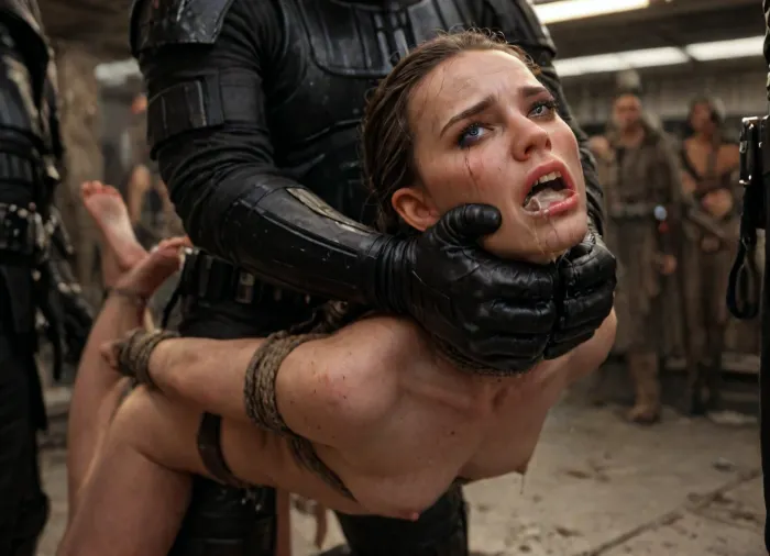 random sex scene, rapefantasy, Rating_explicit, (score_9, score_8_up, score_7_up, source_bdsmrape:1.48), detailed and infocus face, (in darth vader torture dungeon), (((man is choking her from behind:1.4), ((hogtied, bound for sex, tied up)), (black eyes), (pale skin:1.3), cock in mouth, (brutal face fuck), Blowjob, (tears in eyes:1.5), (running makeup), (cum drips from nose:1.3), (cum drips from mouth:1.3), ultra hd, photorealistic, hyper gigantic large black cock in mouth, (((hyper gigantic large black cock in mouth:1.3))), dark Stormtrooper ass fucking Padmé Amidala from Star Wars, curvy body, (detail Padmé Amidala:1.32), long beautiful legs, full body, perfect figure, high definition textures, meticulous details, maximalist, shaders, depth, high quality reflections, 1girl, sidelight, frontlight, blurry background, cinematic_lighting, blush, ((gangbang_rape, doubleanal_rape, arms_behind_head, nsfw:1.24)), ((hogtied, bound with large chains, tied to a torture table:1.18)), (Torture, defiling, sadism:1.12), (hyper massive cock:1.12), of the beast is to big for her little mouth, impossible fit in mouth, looking up, (trying to fit in her mouth the massive cock:1.24), (Tears:2), (bukkake:1.24), (handjob:1.12), (very above view angle:1.5), (cum explosion in mouth:1.45), cum on forehead, cum on cheeks, porn photoshoot, (huge dick:1.12), (creamy deep deepthroat:1.24), (extreme oral sex:1.4), (huge massive white dick:1.24), (cum), (hands holding hair), (huge dick:1.4), (bukakke), (cum in face, cum on body), (covered in cum), (man is choking her from behind), (pale skin), one hand around her neck, choking her hard, strangling her, gasping for air, highly detailed, high resolution, hands behind back, (anal), (masterpiece), hard nipples, anal sex, deep anal penetration, with 4 large muscular dark Stormtroopers, large dark Stormtrooper cock, large muscular dark Stormtrooper man, (gangbang, rapesex), swollen dark Stormtrooper veiny cock, (anal penetration), realistic detailed hair, random view angle, detailxl)), Uber realistic, ultra detailed, masterpiece, arched back, detailxl, 35mm photograph, film, professional, 4k, 1girl, 8men, hdr, (front view), (dynamic pose), 8K, BadX, porn photoshoot, detailed skin, (eyes wide open in horror:1.44), (wide mouth spreader:1.5), (pleading expression:1.48), (terrified:1.12), (crying:1.45), UHD 8K, (full body photograph:1.1), (creamy deep deepthroat:1.24), (extreme oral sex:1.12), (huge massive white dick:1.4), (cum), (hands pulling hair hard), (huge dick:1.18), (whip marks:1.68), (whipped tits:1.67), professional photograph shot on kodak, 35mm photo, sharp focus, high budget, cinemascope, 100 mm lens, 1/250 s, f/2.8, ISO 300, p4dme, woman, long, wavy, hair, blue, night, garb, white, uniform, chignon, coat, naboo, corset, braid, ponytail, tiara, <lora:detailed_notrigger:2>, <lora:LCMTurboMix_Euler_A_fix:2>, <lora:photorealistic_portrait_notrigger:2>, <lora:JuggerCineXL2:2>, <lora:padme amidala - p4dme woman:1.9>