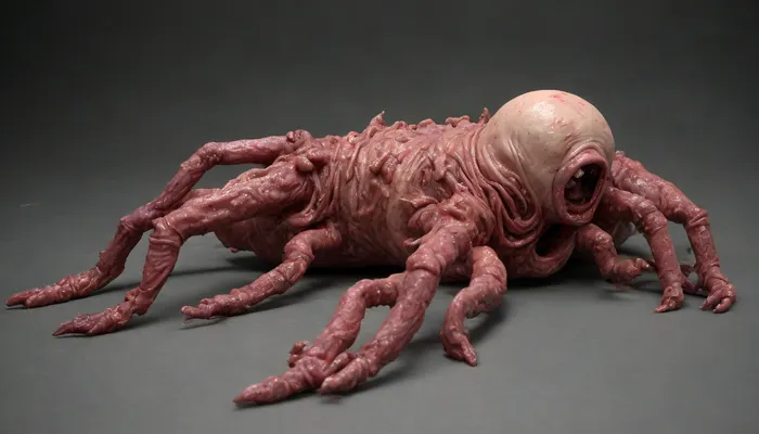 (((AI))), (((putrid demon))), (((defecating))), (((head bowed))), (((without eyes:1.5))), (((without eyeballs:2))), (((Deformity:2))), (((ab0m))), ab0m, masterpiece, absurdres, high quality, highly detailed, high resolution, 8k, ultra realistic, highly illuminated, intricate details, photo realistic, realistic photo of a huge abomination monster centipede, ((front view in the closet)), ((bloody, gore)), ((terrifying, horrible, inhuman)), <lora:ab0m:2>