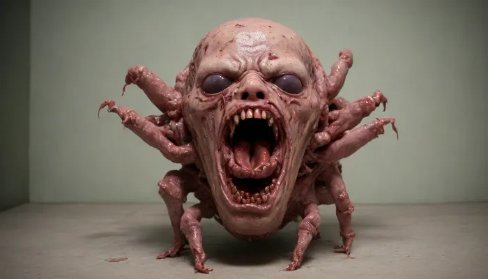 (((AI))), (((putrid demon))), (((defecating))), (((head bowed))), (((without eyes:1.5))), (((without eyeballs:2))), (((Deformity:2))), (((ab0m))), ab0m, masterpiece, absurdres, high quality, highly detailed, high resolution, 8k, ultra realistic, highly illuminated, intricate details, photo realistic, realistic photo of a huge abomination monster centipede, ((front view in the closet)), ((bloody, gore)), ((terrifying, horrible, inhuman)), <lora:ab0m:2>