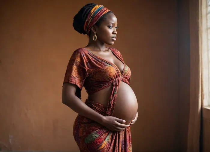 pregnant african woman, full body image