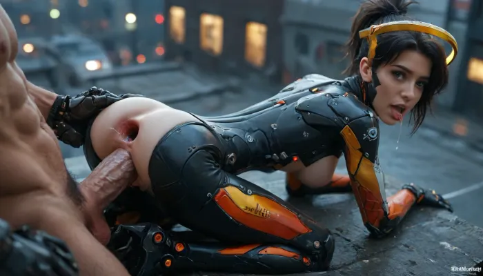 Masterpiece, (mercy:1.6), professionel Photo, high Detail, Best shape, Natural shadows, Studio light, Perfect Couleur, (torn suit:1.2), photo, 8k portrait, masterpiece, highly detailed, 4k, (((cinematic film still Cinematic scene))), Cyberpunk, realistic facial features, (Cyborg breasts:1.5), (Cyborg body:1.5), (Cyborg hair:1.5), (Cyborg arms:1.5), (Cyborg legs:1.5), (masterpiece, sidelighting, finely detailed beautiful eyes:1.2), legs, hightech_robotics, on the edge of a city rooftop at night, soft moonlight reflecting off nearby glass buildings, dynamic heroic stance, faint wind moving hair and suit fabric, shy happy expression, cinematic lighting, ultra-realistic photography, depth of field, sharp focus, lifelike skin texture, 8k RAW detail, subtle film grain, grounded superhero realism, sexy body, thin waist, perfect shape, firm ass, torn suit, firm breasts, (whole body), seen from the side behind, best quality, high quality, (saliva strings:1.5), (saliva:1.9), 1 very skinny girl, 1 Man, (anal​ gape:1.6), Close up Ass view, Focus on anus gape and eyes, side view, chest down, ass up, (Ass fuck from above:1.9), pussy fuck, (big cock:1.9), (skinny girl, tight ass, closed legs on knees, small waist, Great Face, Detail Face, round tits, black hair, tiny Ass:1.4), assfuck from behind, Perfect Ass gape, Sharp natural face, realistic design, film grain, beautiful expressive face, 19 years, petite, (skinny:1.9), Russian Model, quality photo, pale skin, long black hair, photorealistic, adorable perfect face, sexy smile, happy, muscles body, glowing hair, white highlights, mouth slightly open, thigh high leggings, little pubic hair, perfect breasts, Firm bare breasts, perfecteyes, perfect mouth, perfect teeth, naughty, excited, enthusiastic, wide eyes and surprised, bright blue eyes, (perfect eyes:1.4), (Image quality), 8k resolution, high definition, ultra high clarity. eye contact, Sexy, lustful, erotic, pervert seductress, hard erect nipples, ultra micro waist, neon lights reflecting on wet skin, rooftop, rainy night, futuristic cityscape in background, all parts perfect anatomy, during a photoshoot, photorealism, <lora:MJ52:2>, <lora:add-detail-xl:2>, <lora:BUT_SDXL_SHS:2>, <lora:Mecha_Ggorgeous_Armor-000011:2>