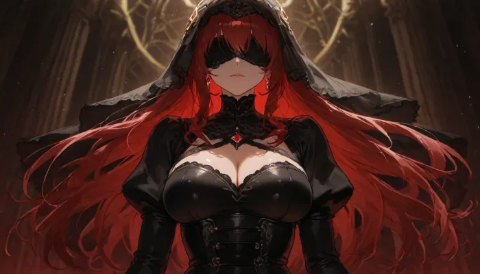 high_detailed_face, (seinen_anime_style), woman, 18_years_old. Break. orthopedic corset, face covered with black veil. Break. looking straight, splash of abalone colors in background