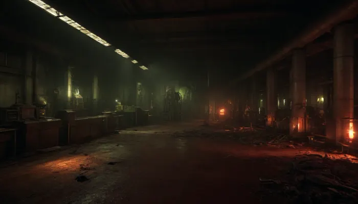 ((picture of a very big, dark and steamy Bio-Research facility, dark red lighting, a horrible scene, flickering control panels and old computers under flickering fluorescent lights, dirt and trash laying allaround, in the background three wrecked big turbines, rusty and leaking broken barrells everywhere, yelloy barrells with the letters "BIOHAZARD")), ., ((toxic orange glowing liquid is leaking and dripping from old rusty pipes)), ((neon-green and orange glowing liquid spills across rusted steel beams and cracked concrete floors)), . viscous and iridescent toxic liquid with jagged puddles on the floors reflecting faint emergency lights, ((in glowing-yellow letters the words “NUCLEAR WASTE” written on the floor)), H.R. Giger’s biomechanical textures, realistic details, (cinematic dark red lighting), bloodpunkai, CPUNK, <lora:BloodPunkAIp:.8>, <lora:Cyberpunk:1.8>, <lora:dark:.5>, <lora:Cloudy_Style:.3>, <lora:steampunk_xl_v2:.8>