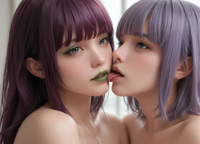 💗🔝👇🏻💄, Photorealistic, big grey eyes, (medium purple hair with bangs:1.8), (perfect green eyeliner:1.5), (big purple lipstick), (nude:1.2), nude slim body, without underwear under the nightgown, small elastic breasts, affectionate, naive, innocent face, (best quality:1.1), beautiful face in the room, 8k, 4k, complex, detailed face, detailed eyes, gradient background, strong lighting, hairstyle of complex styling, XL Version 1, 2>, Cum Filled Asshole, Cum every where, Facing viewer, Very Skinny, large pool of cum underneath her, giant cum pool underneath her, full body in view, Hyper Anal Gape, AtompunkSDXL, artoflips, uoclips, lips, lipstick, art, of, closeup, luisap, eyes, cunnilingus, 2girls, girl, licking, pussy, <lora:Art_Of_Lips_PONY_XL_By_UOC:.8>, <lora:LPEYES_lora:1.9>, <lora:Cunnilingus XL:2>