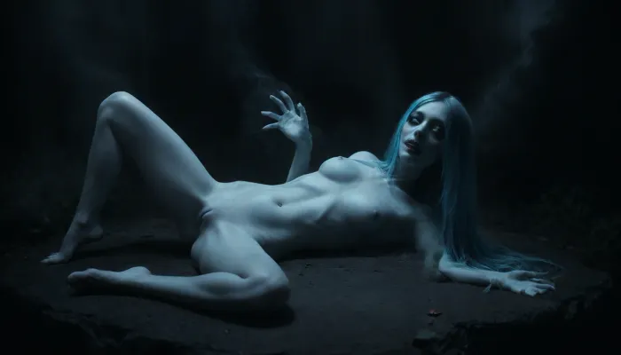 ((naked body ghost girl:1.7)), ((realistic ghost girl:1.5)), ((girl hands and legs are made of smoke:1.5)), ((horror ghost:1.5)), ais-ghostly, mad-txcsprt, ghost girl lying on rock terrace, (ethereal ghost body with invisible legs:1.2), foggy forest background with moonlight, girl is smiling with fangs, (ethereal entity), (xray bioluminescence girl body:1.5), (invisible girl:1), (spread legs:1.5), perfect slender waist, (round and big boobs:1.5), (bid hip:1.5), she is sliming, tied her hangs, (raise up her hangs:1.5), <lora:Aether_Ghost_v1.1_LoRA:1>, <lora:ghosts person 1a:1>, <lora:xray_v1.0:2>, <lora:xray:2>, <lora:dark:.1>, (beautiful face:1.5)