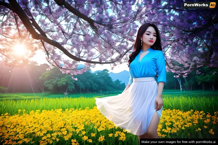 a very beautiful Đà Nẵng woman, background Đà Nẵng, blue, white, light blue, orange
