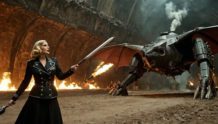 woman, Parallel universe, female Indiana Jone versus kawaii male Adolf Hitler, Whip, knout, whiplash, dangers, underground, fire sticks, jewellery, big diamond, dark tunnel, flying bats, many bats, scary, T-90M, 1, tank, adepta, sororitas, (giant, monster)