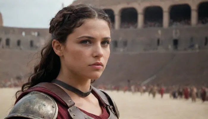 Livia, un guerriero esperto, combatté nel Colosseo contro avversari che sfidarono la sua abilità e determinazione. La sua armatura era adornata di rose e rimase concentrata sul suo obiettivo di sopravvivenza e successo in battaglia. Nonostante i pericoli dell'arena