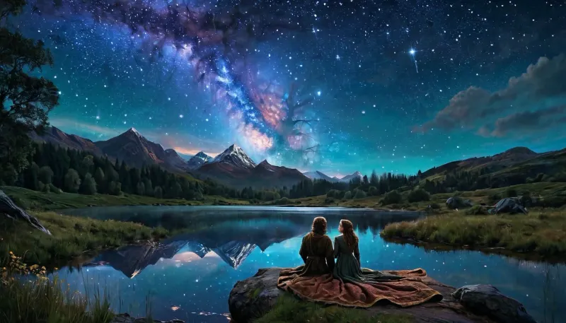La peinture à couper le souffle du ciel nocturne de Johannes Voss était un chef-d'œuvre, captant chaque détail avec une précision photoréaliste. Le couple était couché sur une couverture, regardant les étoiles, perdu dans les yeux de l'autre. La peinture a été créée en utilisant