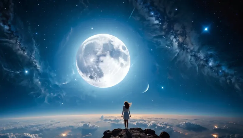 月亮看起来像粉碎的瓷器,漂浮在夜空中. 天空的景象令人叹息 满月在蓝色星云中发光 令人发指的氛围笼罩在地表上 好像有不祥的东西潜伏着