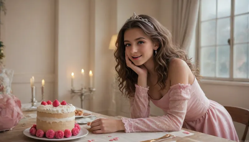 A young girl celebrating her 18th birthday, sitting behind a table in a room filled with pink decorations. A man ready to cum on her cake. The room is a dreamy, girly space, with plush toys, pink roses, balloons in various shades of pink, and other charming items that create a joyful, playful atmosphere. The walls are decorated with soft pink streamers and there are fairy lights twinkling in the background, adding a warm, festive glow to the scene., (((The girl is wearing a beautiful, light pink dress with delicate lace details on the sleeves and a subtle sparkle on the bodice, making her look both elegant and youthful. Her long, wavy hair cascades down her back, adorned with a small tiara that sparkles in the light. She has a soft, happy expression, her cheeks lightly flushed. On her wrist, she wears a delicate bracelet, and small, shiny earrings add a touch of glamour. She sits at the table, leaning slightly forward, looking at the birthday cake))), .


The cake on the table is the centerpiece of the scene. It's a large, round cake, covered in smooth pink frosting, with white icing letters spelling 'Happy Birthday' across the top. A few colorful candles stand tall, lit and ready to be blown out. Rose petals are scattered around the cake's base, adding a touch of elegance. There are small silver plates and colorful napkins scattered around the table, .

BREAK, ((To the right side of the table, there's a man standing, but his face is not visible. Only his legs and his cock can be seen, as he is slightly out of the frame. He is wearing a neat black suit, with a tie, and he is masturbating ready to cum on the cake.His posture suggests a dirty intention like cum on the cake)), (man penis near the cake), .

BREAK

The focus of the image is on the girl and the cake, with a soft, gentle light highlighting the birthday scene. The room is warm, decorated with girly, pastel-colored elements that make the atmosphere feel celebratory and special., one, sexy, woman, shocked, by, huge, cock, cockshock, <lora:Dramatic_penis_SDXL:.8>, <lora:cockshock:.8>