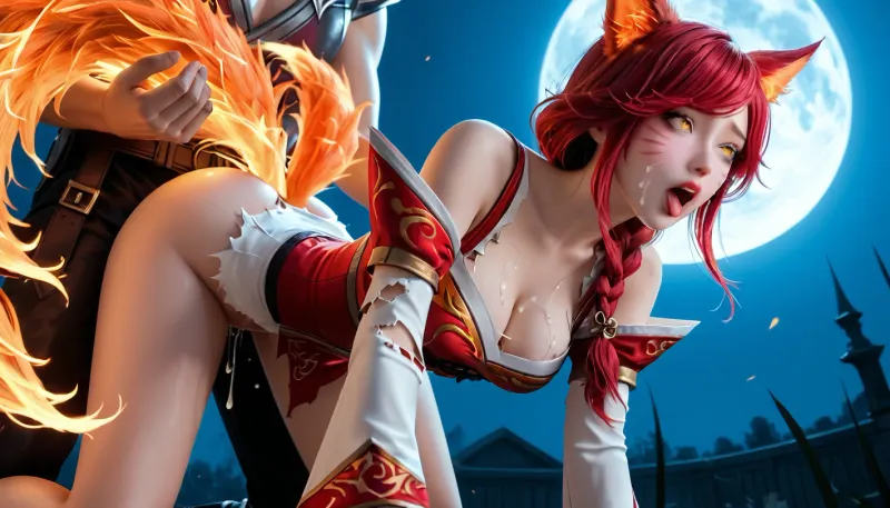 Passion under the full moon: foxfire ahri's intimate encounter