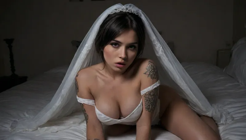 foggy style, long hair, long brown hair with blonde highlights, bangs, messy hair, tan skin, perfect skin, thick lips, wet shiny skin, extremely beautiful face, ultra high details, award winning photo, hdr, big bimbo breasts, puffy nipples, pink nipples, hyper erect nipples, hips, waist, erect nipples, rounded ass, blue big eyes, prone bone sex position, gripping sheets, open mouth, angry, anal sex, rough sex, woman in prone bone position being fucked by ugly man, womans head laying down ass up, maid outfit, black skirt, skirt pulled up, black garter belt, black stockings, exposed breast, white office shirt, vacuum in background, duster on bed, maid tools laying around room, night time, backlit, (score_9, score_8_up, score_7_up, source_anime, masterpiece), upper body shot, breasts focus, breasts close-up, cowboy shot, close-up, extreme close-up from above, large breasts, large ass, thick thighs, wide hips, hourglass figure, pawg, lusty, (covered in tattoos:1.5), (tattoos on body:1.5), neck tattoos, cleavage, gorgeous face, braided black hair, gothic, narrow waist, sexy pose, skindentation, choker, pajamas, off shoulder, bedroom, dynamic angle, closeup, flirty, Laying down, lying on back, on bed, Hand on breasts, squeezing breast, exposed breasts, exposed nipples, hand on face, finger on lips, nipple piercings, at night, night, midnight, dark, darkness, shadows, overexposed, igbaddie, white, thighhighs, (short, hair:1.7), hair, on, one, eye, frills, puff, sleeves, (white, bridal, dress, veil:1.5), <lora:igbaddie-XL:.8>, <lora:dark:.8>, <lora:Nier_Automata_2B_White_Wedding_Dress_Bride_Cosplay_Realistic_LoRA:.8>