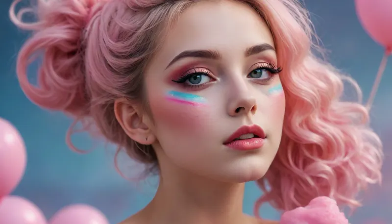 draw closup, a adult beautiful slender woman, She has a pretty coquettish faded face, heart, big red shap paint on cheek, big red stripe paint over eyes, holding, cotton candy, elaborate hairstyle, ((small boobs)), heartshaped lips, lip gloss, aroused skin, detailed, abstract style, smoke, in the sky, colorful and vibrant, pastel colors, mystical colors, contemporary, impressionism, iridescent perspective view, sweeping circling composition, non-representational, colors and shapes, expression of feelings, imaginative, dreamy mood, detailed photo, photorealistic photo, realistic pretty women photo, realistic, night vision, soft fokus, parallax, overexposure, illustration style, she kneels, #©KITTYART



































#©KITTYART