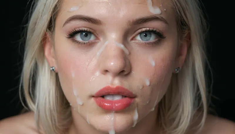 (Macro photo), (extreme close up:1.2), front view, Photorealistic, high resolution, professional photography, close-up of lips, zoom in on lips, red lipstick, short smooth blonde bobcut hair, topless, cum dripping from chin, tongue sticking out, black background., (Cum details), realistic cum, Prominent cum, (white cum:1.7), cum on, (Cum flows:1.2), (cum on body:1.3), cum on head, (cum on face:1.3), bukkake, ((body covered with semen)), cum, face, Face covered in cum, (A lot of cum:1.5), <lora:JustCum:.9>, <lora:cum_in_eye_deepmind:.9>