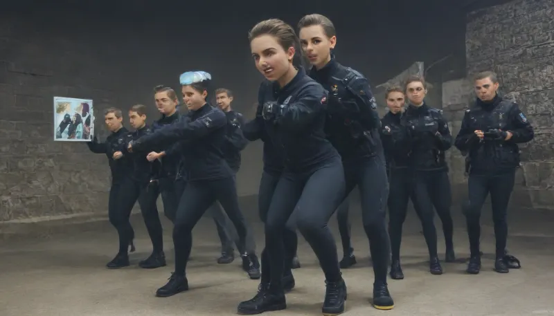 Best Award winning photo, visible 1girl fight with 4boys, on Foreground, Stunning_Beauty, Caucasian, 18yo 1girl, full body, (curvy+petite+gymnastic body:1.3), shaped slim legs, thin waist, perfect onion booty ass, [[[(small plump, flat-chest, muscular abs), , , (highly detailed bright + blue + glossy eyes, matte skin, pores, wrinkles, sharpness, tack sharp, dof, crystal clear, cute + narrow + realistic + young face), , ]]], (detailed hands), (detailed fingers), (brown hair two big cinnamon buns), (1girl wearing specific long black leather coat+long sleeve, black thigh-high boots, Daring metal armor black thong), (Leia holds only one red lightsaber in both hands), (Rim Light + lightsaber pointed at viewer), ((Soft Glow + only one lightsaber is visible in the frame)), wide spread legs, knees bent, ((dynamic pose:1.8), jumping:1.8), Vibrant, vivid, bold, saturated, delicate, Dramatic silhouette, on Background, 4boys wearing Stormtrooper white armor from Star Wars, standing left side scene, standing right side scene, is visible in the background. The Background is On Dystopian scene, ((black background)), heavy mist, thick fog, dark gritty aesthetics, futuristic elements, sense of oppressive atmosphere, dark, rich, Deep shadows, somber, muted, obscure, Wide angle, chaotic cabin in background, enhanced details, dynamic beauty of the scene.

BREAK

Neon, bright, luminous, wide range of tones, Neon glow, vibrant colored lights reflecting on the character's face, faint accent lights, best shadows, Dramatic light, cold and mystical atmosphere, eye catching composition, very aesthetic, intricate, elegant, newest, emptiness, spaciousness.

BREAK

photo of the most beautiful artwork in the world, professional majestic photography, masterpiece, artstation, concept art, best quality, amazing quality, highly detailed, ultra detailed, Super realism, cinematic, clear image.

BREAK

64K, HDR, UHD, film_grain, score_9, score_8_up, score_7_up, score_6_up, score_5_up, score_4_up, Ultra-high resolution, Super high resolution, Professional quality, Hyper-detailed, Meticulous, Photorealistic, Photography realistic, Hyperrealistic, Golden ratio, Bright, ethereal, Gold, silver, black, purple.

BREAK

Leica M10, dslr, Wide-Angle Lens 35mm, full shot, wide angle action scene, foreshortening, (Dutch angle:1.2), ((Focus on 1girl)), interesting angle, (Zoom out:2), ((full length photo:2)), (accurate+sharp focus), (from side:1.7), (Back View), (forced zoom out:1.8), (depth of field:1.2), (not close up), vast scenery, small aperture, maximum sharpness, (High-angle perspective), (extreme forced dramatic perspective:.25), Knee Level Shot.

BREAK

Stunning_Beauty, mad-cttrs, detailxl, <lora:add-detail-xl:2>, <lora:Stunning_Beauty_XL-000009:2>, <lora:xl_more_art-full_v1:2>, <lora:Neon_Cyberpunk_SDXL_Cutters:2>, <lora:Adjust_SDXL_v3.0:2>