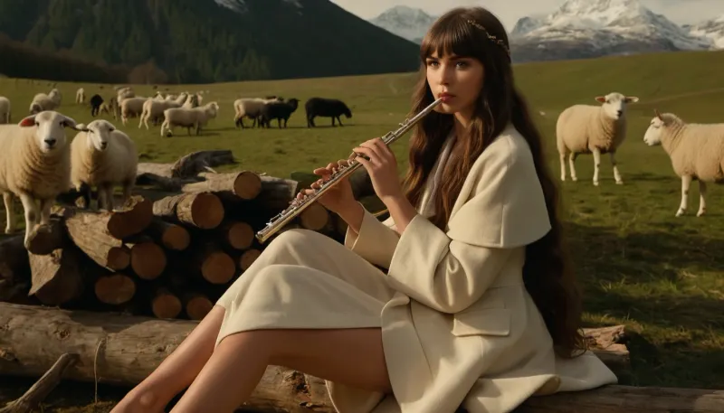 (score_7_up, score_8_up, score_9, 1girl, solo, masterpiece, rating_safe, realistic, hyperrealism), (stunning portrait of an stylish 24 year old peasant girl tending to her herd of sheep:1.3), (makeup model, fashion model:1.4), (stylish long hair with defined fringe and bangs:1.4), (sitting on a log, playing a flute, flute, wearing a heavy coat, outside, snow:1.6), (herd of sheep, mountains, snow, cold:1.6), (focus on eyes:1.4), (sultry, seductive, seducing, alluring, intimate, sexual, horny, insatiable, lustful, demanding, irresistible, innocent, adorable, cute:1.6), (beautiful face, adorable face, innocent face, triangular face, delicate features, pixie like:1.4), (smokey eyes, limbal rings, winged eyeliner, long eyelashes, perfect makeup, perfect eyebrows, perfect eyes, perfect eyelashes:1.1), (natural skin textures, realistic skin textures, detailed skin textures, vellus hairs), (intricate clothing details, intricate hair details, intricate clothing textures, intricate hair textures), ziprealism, sunnyrayyxo, perfecteyes, <lora:sunnyrayyxo_v1_SDXLBase:.6>, <lora:PerfectEyesXL:.4>
