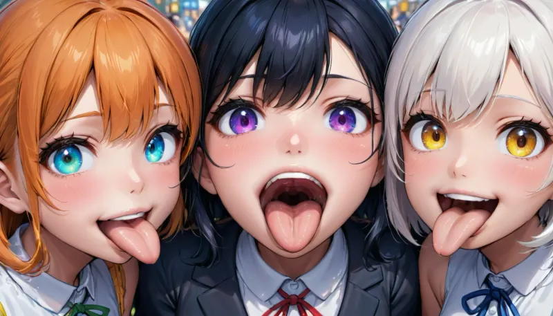 Smiling trio's focus