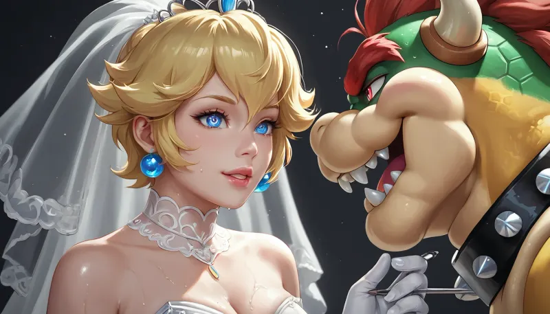 Bowser and Peach in wedding outfit, <lora:Bowser_V5:2>