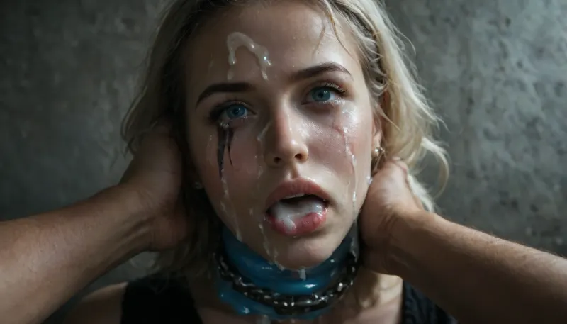 (masterpiece, best quality, photorealistic, ultra detailed, highres), 1girl, 20 year old outrageously beautiful woman, goddess-level symmetrical face, porcelain skin glowing softly, expressive grey blue eyes, heavy lashes, flushed cheeks, glossy parted lips, ultra voluptuous sensual figure with gigantic natural breasts, ultra narrow corseted waist, wide rounded hips, perfectly toned long legs, standing with one hip cocked, shoulders back, chest lifted, wearing a scandalously tight semi-sheer Belle Époque inspired corset dress, open neckline exposing full cleavage, corset fabric stretched taut over breasts, lace barely concealing nipples beneath embroidered layer, waist tightly laced creating extreme hourglass silhouette, translucent silk skirt hugging hips and thighs with visible panty lines under fabric, slit revealing smooth thigh, no outerwear or gloves, bare arms and shoulders, long ash-blonde hair in elegant vintage updo with long cascading waves to hips, ornate golden hairpins and tiny roses woven in, standing beside marble statue among pastel roses and sculpted hedges in the Tuileries Garden, late golden hour light grazing her skin, breeze pressing fabric to every curve, cinematic soft haze, HDR, shallow depth of field, ultra sharp focus, side view, (huge dick:1.12), (creamy deep deepthroat:1.4), (extreme oral sex:1.4), (huge massive white dick:1.4), (cum), (hands yanking hair hard, tufts of hair flying loose), (brutal face fuck), Blowjob, (tears in eyes:1.5), (running makeup), cum drips from nose, cum drips from mouth, (man is choking her from behind:1.4), ((mouth wide open)), impossible fit in mouth, (bound and shackled), (side angle view), giant big black dick, cumshot, bukkake, extreme close-up face, black hair, (completely glazed with thick milky white glossy cum:1.7), no skin visible beneath the slime layer, (smooth seamless coating:1.5), (slime oozing and flowing over facial contours:1.4), eyelids, lips, cheeks, chin all buried under the fluid, facial shape still subtly visible beneath the glaze, soft veil partially stuck to the slime, surreal beauty shot, high detail wet texture, cinematic lighting, dark soft background, artistic surrealism, close_up_detailed_shot_of1, reij-snrs, light, and, shadow, by, <lora:add-detail-xl:2>, <lora:cfg_scale_boost:2>, <lora:close_up_detailed_shot_of1:2>, <lora:dark:2>, <lora:sunriseSDXL-000009:2>