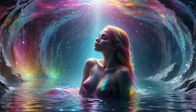 scuba scenario, two hot young diving topless lesbian, 19 years old girls kissing passionately deep under water, (kissing passionately:1.6), (touching passionately:1.3), (dynamic physical love:1.7), (pure lust manifests itself in sexually emphasized movements:1.5), realistic matte skin, skin texture visible, (perfect long detailed nipples:1.4), (high quality), perfect hands, perfect faces, first blonde girl with very small tits kissing second brunette girl, (kissing), caressing, sensual, into a huge water filled underwater cave, realistic floating blonde hair under water, perfect slender body, passionate look, (diamond cave:1.3), (the walls glitter with millions of diamond shards on the walls:1.7), Sunlight breaks through small holes in the cave ceiling into the cave, the image concept could have come from a dream, the image parameters ensure a dreamy, soft design, ocean, fantasy, under the sea, outdoors, photography, (a magical bioluminescent underwater world:1.7), (Hair and bodies flowing in zero-gravity:1.4), (zero-gravity:1.3), hands brush, (lesbian oral sex:1.6), (and glowing creatures cast soft:1.5), (rainbow light across their skin:1.6), Ethereal plants drift around them. Cinematic lighting, ultra-detailed, 8k, hardcore erotic, dreamlike, intricate detail, highly detailed, breathtaking, panoramic, cinematic, (3D, Framed, Woman), Cat, Skull, Flowers, Bird, Macabre, psychedelicai, Colorsplash, DonMSp3ctr4lXL, <lora:MJ52:2>, <lora:psychedelicai-SDXL:2>, <lora:SDXLPaintSplash:.8>, <lora:DonMSp3ctr4lXL-000008:1.8>