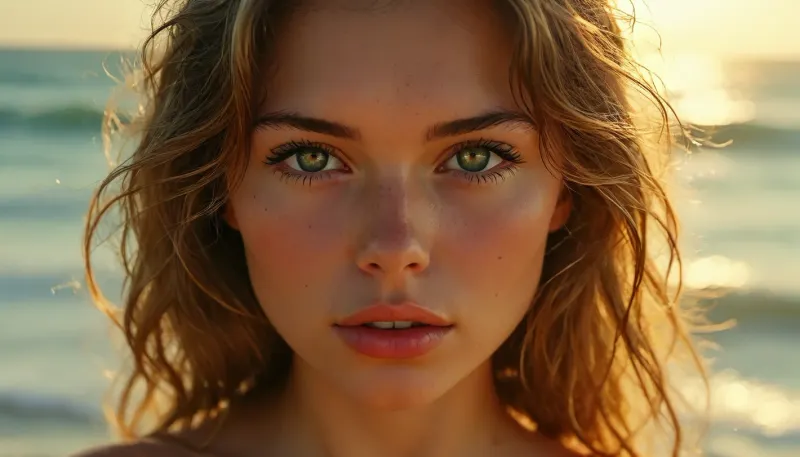 confident erotic expression, sunlit ocean waves sparkling in background, bright clear sky, golden sunlight casting natural shadows, cinematic perspective, vivid HDR, tack sharp, ultra-detailed skin pores and textures, vibrant natural colors, perfecteyes, <lora:MJ52:1.3>, <lora:BUT_SDXL_SHS:2>, <lora:Sweaty_Realism_4-000006:2>, <lora:LeanWithArmUp.1.0:1.8>, <lora:lora-sdxl-perfect-eyes:1.1>