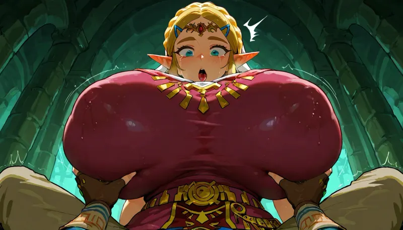 Link groping zelda ginat grpwing bobs from behind in a ruined castle.

Surprised face, orgasm face, venus bimbo body, enormous growing boobs, giant fake milky boobs, extreme boob growth, crying, drooling, groping boobs.

Looking down POV, closeup view, hd

princess_zelda_aiwaifu, aiwaifu, ornament, bangs, green, eyes, parted, sidelocks, hood, thick, eyebrows, jewelry, belt, large, breasts, aazelda, short, hair, crown, braid, hairclip, pointy, ears, brown, blue, shirt, puffy, sleeves, long, fingerless, gloves, black, pants, tight, gb, Breast, Expansion, BETaut, BETorn, BECovered, BEsequence, tongue, out, ahegao, drool, Zelda, totklink, 1boy, zonai, dress, single, bare, shoulder, <lora:InflationXL:1>, <lora:princess_zelda_xl_v2:1.2>, <lora:aniv3de:.8>, <lora:xl_totkl:1>
