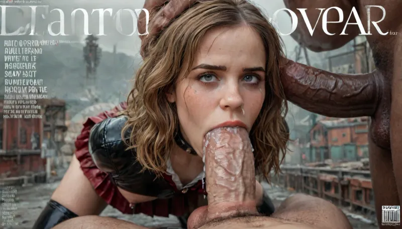 (Magazine cover "Pleasure":1.3), high POV, flat chested, (detailed Hermione Granger face:1.32), 18 year old adult girl, posing, pleased smirk expression, (detail wearing a plain tight red shiny latex Hogwarts Gryffindor school uniform, pleated violet latex mini skirt, black latex stockings), beautiful realistic pussy, (tight blouse:1.4), tits fully under clothes, (erect big nipples under clothes:1.5), (covered with thick cum:1.24), ((Hyper realistic:2)), (ultra HD image), 8k, UHD, super high quality, super high resolution, extremely detailed, perfect face, perfect eyes, (man is choking her from behind:1.4), ((hogtied, bound for sex, tied up)), (black eyes), (pale skin:1.3), cock in mouth, (brutal face fuck), Blowjob, (tears in eyes:1.5), (running makeup), (cum explsion from nose:1.65), (cum explosion from mouth:1.125), ultra hd, photorealistic, hyper gigantic large black cock in mouth, (((hyper gigantic large black cock in mouth:1.3))), oral cream pie, hair grab, sad, sad crying, tongue out, gasping for air, highly detailed, high resolution, perfect lighting, natural lighting, holding head, deepthroat, black spiked pet collar with leash, tied up in chains, hands behind back, (anal:1.5), (masterpiece:1), hard nipples, hourglass waistline, perfect anatomic body, anal spitroast, gagging on cock, (pulled nipples:1.2), nipple clamps, spitroast, wide eyes, throat bulge, puffy cheeks, thick cum, holding her head with both hands, 35mm photograph, film, professional, 4k, 1girl, 5 boys, hdr, photographic, ultra realistic, ultra high details, back light, (front view), (dynamic pose), best quality, with large muscular black men, gargantuan black cocks, anal sex expansion, large hyper muscular black men, interracial gangbang, (interracial sex), swollen black veiny cocks, (double anal penetration), hardcore double penetration, proper physics, big black cocks, muscular black interracial gangbang, (forceful penetrations), extremely graphic, beautiful hands, massive cum in ass, (side view), realistic lighting, soft shadows, high detail, hyperrealistic, 8K, BadX, dvr-shrp, Stable-Yogis-Makeup-Enhancer-XL, porn photoshoot, detailed skin, on the roof, steam locomotive, steampunk, fog, steam, blushing, DETAILED background, spectacular lighting, (huge dick), (creamy deep deepthroat:1.12), (extreme oral sex:1.4), (huge massive white dick:1.4), (hands pulling hair hard, hair falling off:1.22), ((gangbang_rape, doubleanal_rape, arms_behind_head, nsfw:1.24)), ((hogtied, bound with large chains, tied to a torture van:1.18)), (Torture, defiling, sadism:1.52), (extreme size difference:1.12), (eyes wide open in horror:1.158), (wide mouth spreader:1.18), (pleading expression:1.54), (terrified:1.58), (crying:1.98), (fear and panic:1.58), ((screaming in pain:1.46)), (huge dick:1.18), (whip marks:1.125), (whipped tits:1.125), magazine cover, <lora:LCMTurboMix_Euler_A_fix:2>, <lora:detailed_notrigger:2>, <lora:add-detail-xl:2>, <lora:JuggerCineXL2:2>, <lora:Hermione_Granger:2>