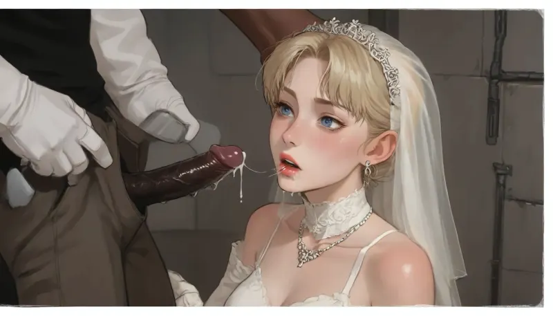 interracial, bbc, very large black penis, The happy white blonde bride in sexy wedding dress, cum driping bride's chain' cum driping from black penis, drinking sperm from transparent cup, there is glossy and sticky sperm in cup, cup full of sperm, cum swallowing, ((gokkun)), cum dripping from the corners of her lips, ((ratatatat74), 90s Anime, (Outline), (cartoon), incase style, concept, art, by, syd, mead, retro, futuristic, flat colors, Perfect Hands), <lora:ratatatat74-000050:1.1>, <lora:outline_xl_kohaku_delta_spv5x:1.8>, <lora:cartoon_stickers_xl_v1:.6>, <lora:NEOTOKIOXL_0.2_RC:.4>