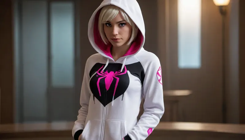 Hot girl spider-gwen hoodie full body view