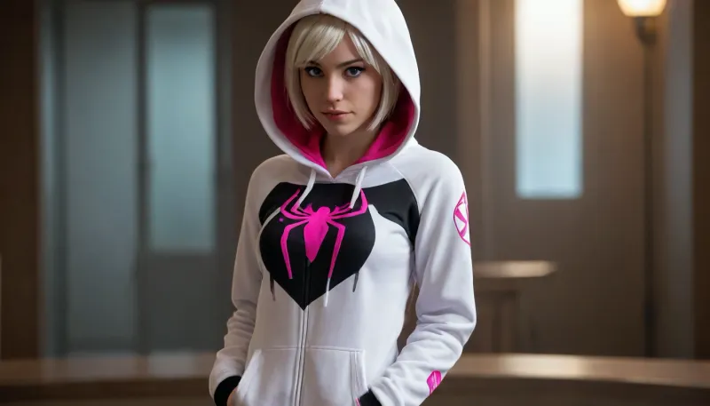 Hot girl spider-gwen hoodie full body view